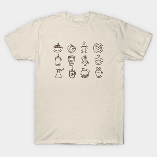 Coffee Doodles T-Shirt by Vanilla & Lavender Design